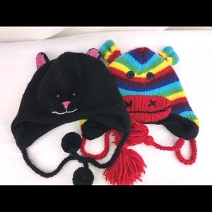 Delux Black Cat & Rainbow monkey animal 2 beanies
